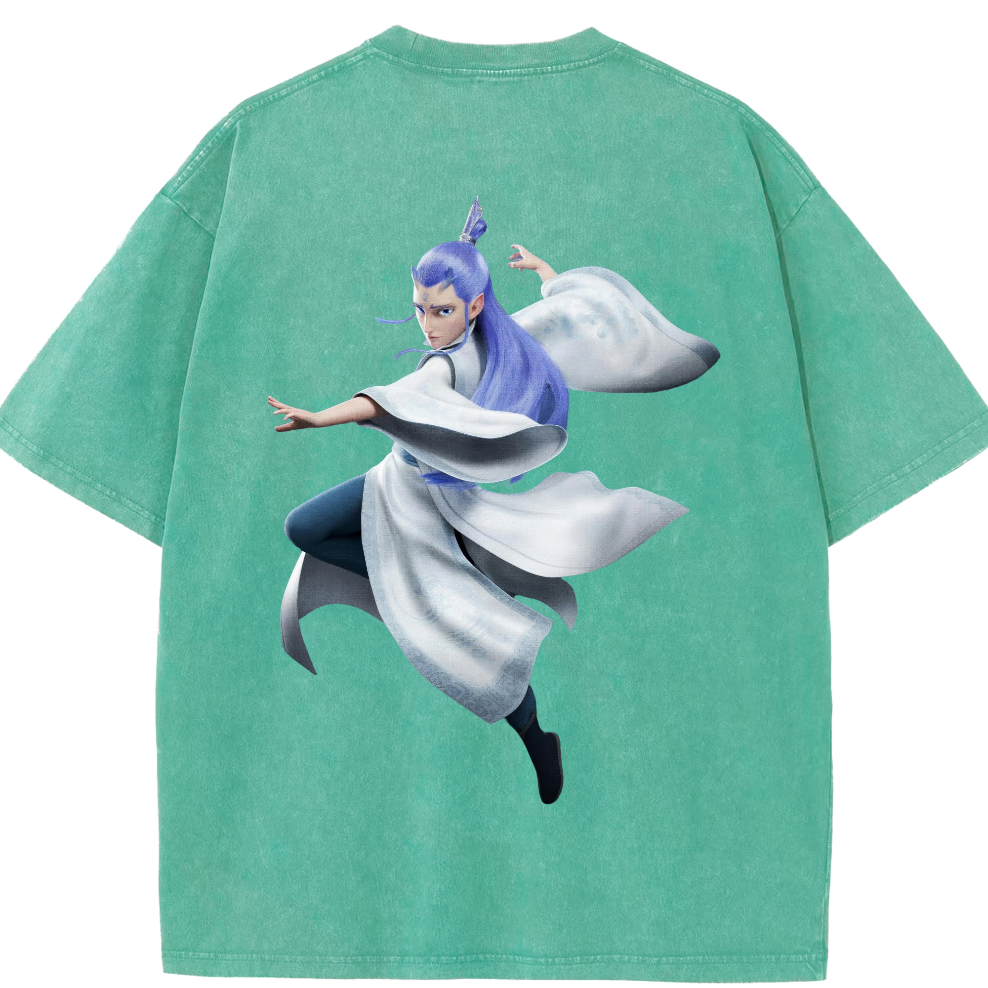 （画像用） Ne Zha 2 ナタ 魔童の大暴れ 綿100% ヴィンテージ風 半袖Tシャツ（背面プリント）